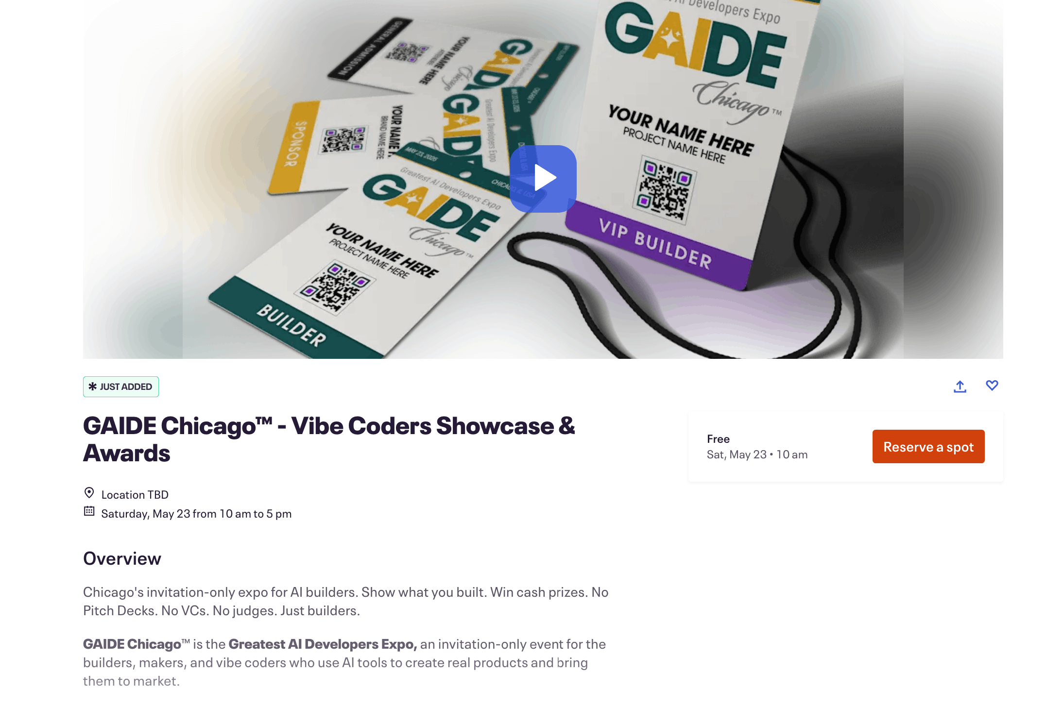 GAIDE™ Chicago Is Now on Eventbrite — Vibe Coders Showcase & Awards